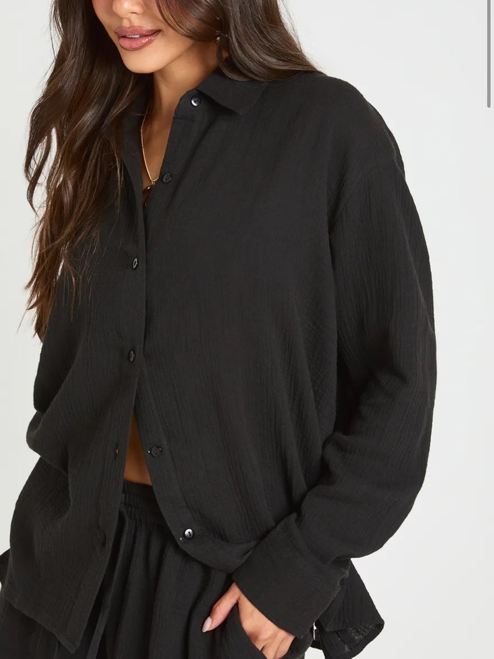 Boohoo Black Button-Front Long-Sleeve Shirt